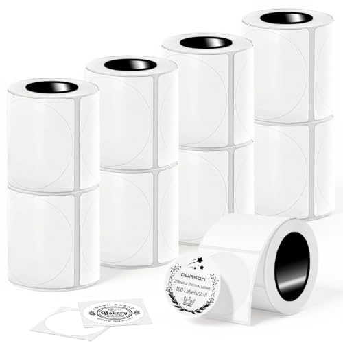 QUASON 5,1 cm runde Thermo-Aufkleber, 7 farbenfrohe selbstklebende runde Thermodirektetiketten für Unternehmen, kompatibel mit Phomemo, Zebra, Rollo, MUNBYN, BPA-frei (White-7)