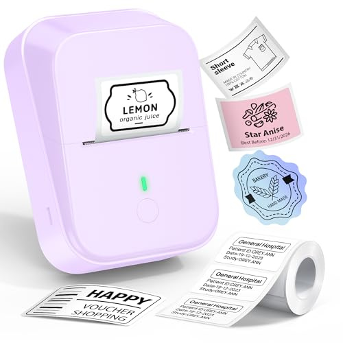 ETIKEZ PM260 Bluetooth Thermal Label Maker Machine 2 Inch with Tape, Purple | Smart AI APP & Multi-Templates, fits 2 inch label paper, inkless printer tech, bluetooth & usb, Portable for Office, School
