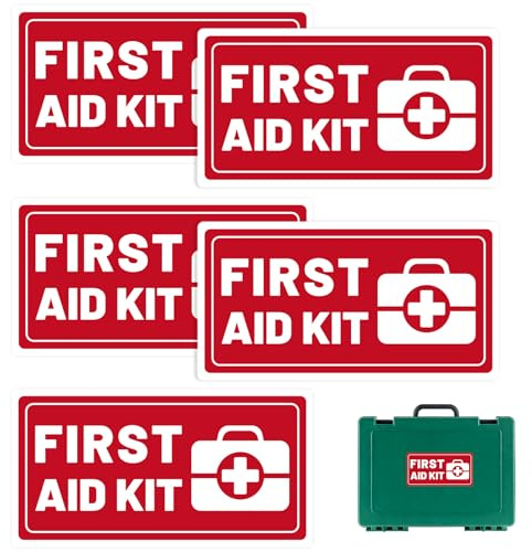5stk Erste-Hilfe-Aufkleber, 16,3x8,3cm Erste Hilfe Aufkleber Schild Wasserfest Selbstklebend First Aid Stickers für Zuhause Schule Büro Auto Notfallboxen Sicherheitsschilder