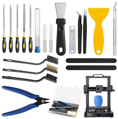 Wapasezyar 3D Drucker Werkzeug Kit, 31 Stück 3D Drucker Zubehör Kit, Entgrater 3DDruck, 3DDrucker Zubehör Pinzette, Cutter, Nadelfeilen, Reinigungsnadeln, Reinigungstuch, Schleifstäbe Schnitzwerkzeuge