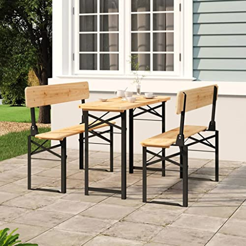 LoogCape 3-TLG. Biertisch-Set klappbar, Massivholz Tanne, Robustes Metallgestell für Garten, Terrasse, Balkon, Camping, Picknick, Grillpartys, Outdoor-Möbel