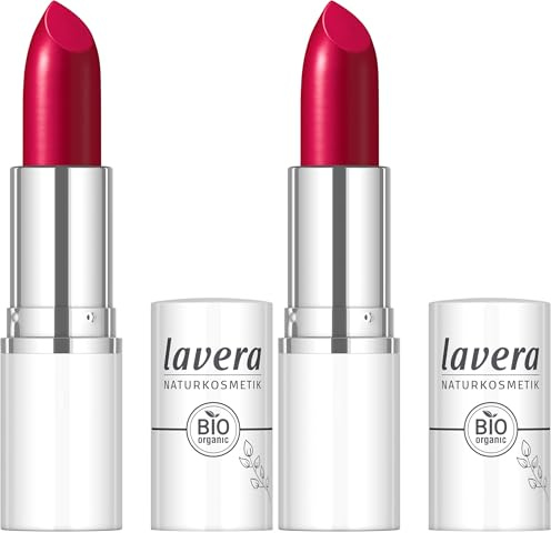 lavera Cream Glow Lipstick -Berry Red 10 - Intensive Farbe - seidig-glänzendes Finish - Bis zu 6 Stunden Halt - Naturkosmetik - 18 g (Packung mit 2)