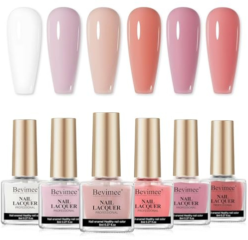 Bevimee Nail Polish Set Quick Dry 6 Colours Nail Varnish Sets Coral Pink | Non Gel, Air Dry Varnish, DIY Nails Art, Home & Salon Nails, Quick Drying Polish, 8ml x 6