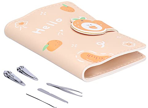 Ejoyous Nagelvårdssats Minimanikyr i Rostfritt Stål med 2 Nagelklippare Filpincett Öronval Bärbara Skötselverktyg för Resestudenter Daglig Användning (3418A Fruktknapp-Orange)