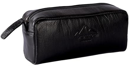 Alpenleder Federmäppchen - MAINAU (Handgefertigt) - Nachhaltiges Bio-Leder aus regionaler Landwirtschaft | Etui Stifte, Federmappe, Kulturtasche Leder *Fair Produziert* (22x10x7.5cm, Ebenholz)