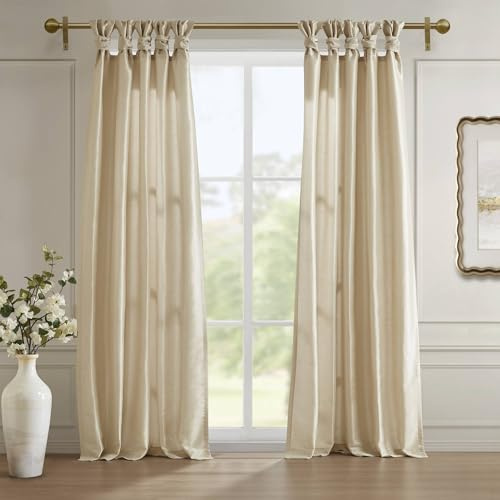 Madison Park Emilia Vorhang aus Kunstseide mit Sichtschutzfutter, DIY Twist Tab Top, Fenstervorhang für Wohnzimmer, Schlafzimmer und Wohnheim, 50 x 95, Champagner