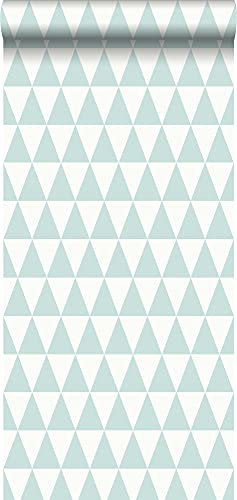 Tapete grafische, geometrische Dreiecke Pastell Mintgrün und Weiß - 148669 - von ESTAhome