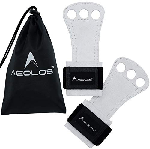 AEOLOS Leather Gymnastics Hand Grips-Great for Gymnastics,Pull up,Weight Lifting,Kettlebells and Cross Training (White(2 Layers Leather), Medium)