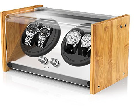 Watch Winder Smith Uhrenbeweger aus Bambusholz und Metall für 4 Uhren, WWS-B2BAM