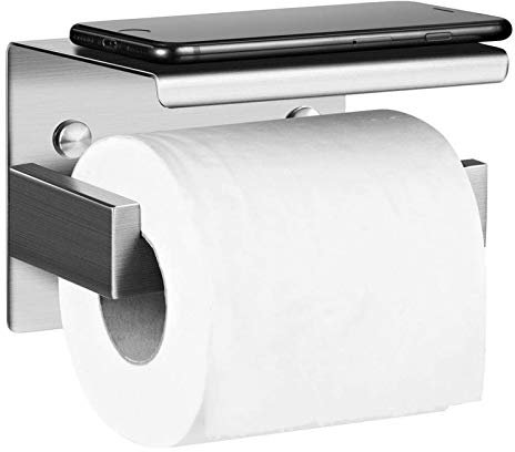 Aikzik Toilettenpapierhalter, Klopapierhalter ohne Bohren, Toilettenpapierhalter mit Ablage, Edelstahl Klorollenhalter Wandmontage, Wc Papier Halterung Rollenhalter mit Kleber für Badzimmer, Silber