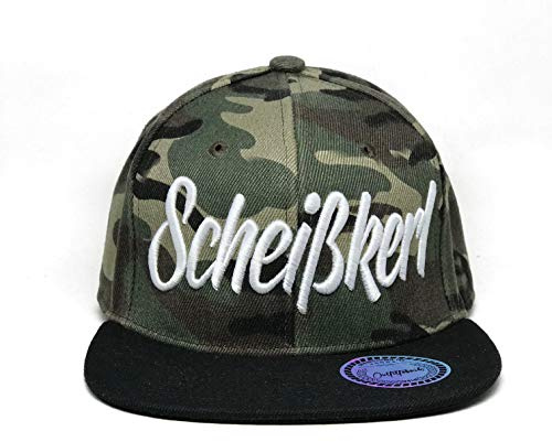 Outfitfabrik Snapback Cap Stickerei Scheißkerl in Camouflage, 3D Stick (weiß)