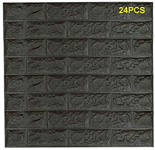 WANWEITONG 3D Papel Tapiz de Ladrillo, Auto Adhesivo Pegatinas de Pared de Ladrillo de Imitación, DIY Wall Stickers Moderno Decorativo para Hogar Cocina Salón Moderna TV Decor (24 Piezas, Gris)
