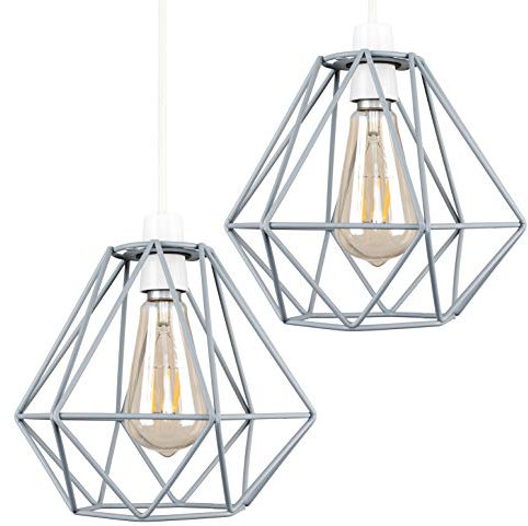 MiniSun | Retro Style Grey Metal Basket Ceiling Light Shades | Pendant Lights, Home Décor & Improvement Essential | Set of 2 | Includes 4W LED Bulbs [2700K Warm White] | 235mm Shade Width