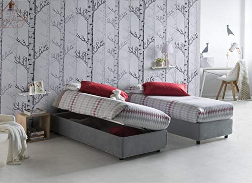 Letto Piazza e Mezza Camilla, Letto Contenitore con Rivestimento in Tessuto, 100% Made in Italy, Apertura Laterale, Adatto per Materasso Cm 120x190, Grigio