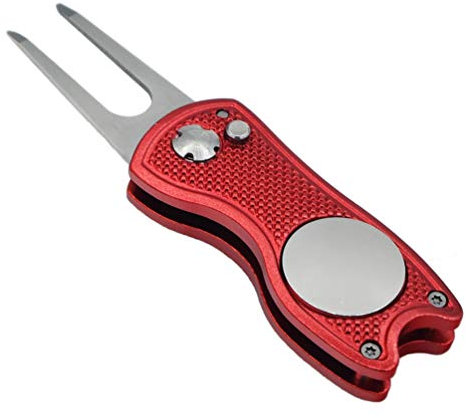 Golf Divot Repair Tool with Pop-up Button & Magnetic Ball Marker Pitch Mark, Lightweight, Portable, Mini Divot Repair Tool, Best Choice for Professional Golfers (Red(104))