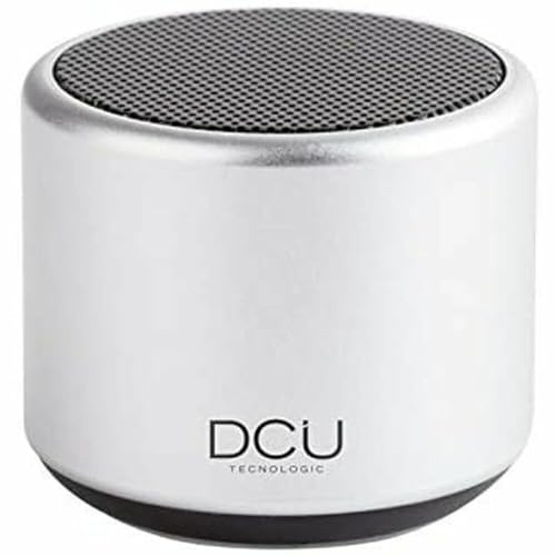 DCU TECNOLOGIC Mini Altavoz Portatil, Bluetooth, 3W, tamaño pequeño, Gran Sonido, Control Remoto para Fotos (Plata)