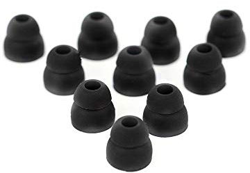 5 Pairs of Double Flange Replacement Earbud Tips fit Powerbeats, LG, Symphonized, iFrogz, Mpow, SkullCandy, Panasonic Headphones (Black)