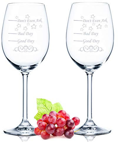 Leonardo Lot de 2 verres à vin XL – Good Day Bad Day Don't Even Ask – Cadeau d'anniversaire – Cadeaux amusants – Convient comme verres à vin blanc et à vin rouge – Cadeau original – Verres à vin