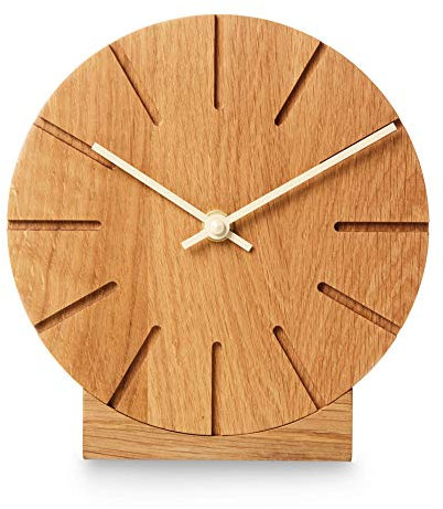 Natuhr Wanduhr Tischuhr Eiche Holz - Boom - geräuscharm Massivholz Design ø17 cm (Eiche geölt beige Zeiger, Quarzuhrwerk)