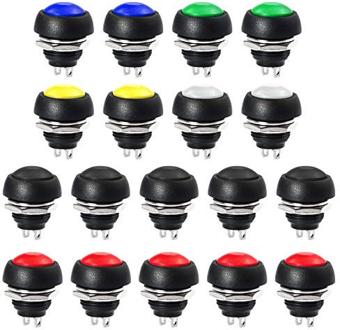 WayinTop 18 Stücke 12mm Mini Momentary Push Button Schalter Wasserdicht Momentanen Druckschalter 3A 125V Drucktastenschalter Ein-Aus Taster Rund Drucktaster DIY (6 Farben)