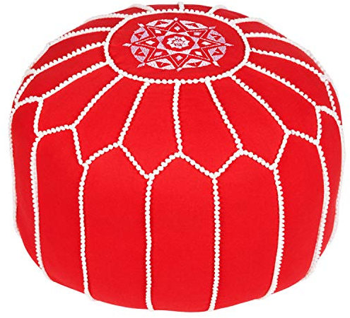 Runder Pouf Sitzpouf aus Baumwolle Chems Rot ø 45cm Rund Ohne Füllung | Sitzkissen Bodenkissen Kissen Orientalisch | Sitzpuff Hocker Sitzhocker Fusshocker bestickt als Orientalische Dekoration