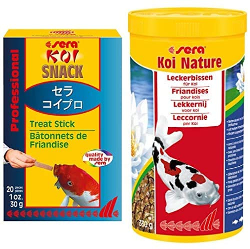 sera Bundle Koi Leckerbissen bestehend aus KOI Snack 20 Stangen und KOI Nature 1000 ml (Seidenraupen) da frisst Ihr Koi Ihnen aus der Hand