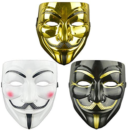 DWTECH Guy-Fawkes-Maske für Erwachsene/Kinder, Motiv: V wie Vendetta, 3 Stück Anonymous Mask