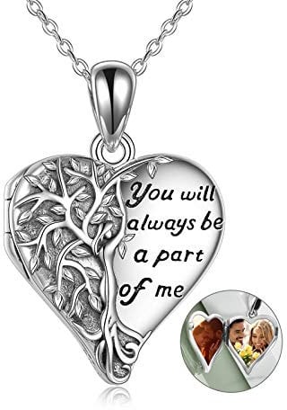 YAFEINI Locket Necklace Sterling Silver Tree of Life Locket Necklace That Holds Pictures Heart Tree of Life Jewellery Gifts for Women Girls