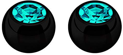 Modern Nature Piercing-Schmuck 2X Piercing Schmuck Verschluss Kugel schwarz in 1,2 x 3 mm, gefaßter Zirkonia in grün-türkis