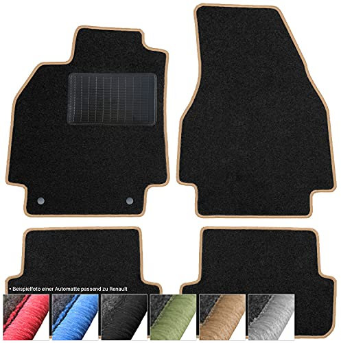 moto-MOLTICO Fußmatten Auto - Velours Autoteppiche passend für Dacia Lodgy (2012-2022) - 3-teiliges Set - Schwarze Automatten mit Beigen Ziernähten