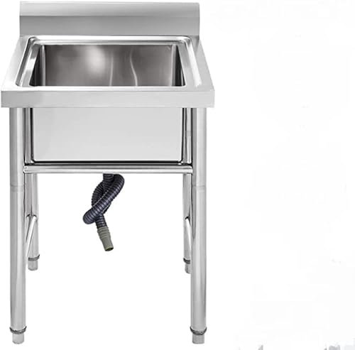 VEVOR Fregadero Comercial de Acero Inoxidable, 1 Compartimientos de Tamaño 44 x 44 x 25 cm y Tamaño Total 93 x 61 x 60 cm para Fregadero de Cocina, 4 Patas de Forma H para Fregadero de Barra Inferior