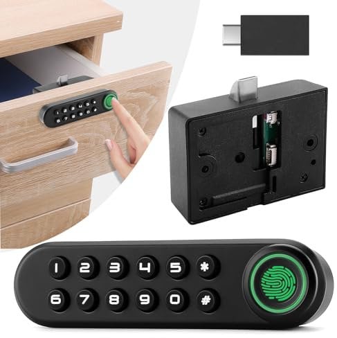 Fingerprint Cabinet Lock, Smart Biometric Password Lock With USB Key, Keyless Hidden File Drawer Wardrobe, Child Safety, DIY Wooden Furniture Privacy for Home Office