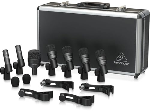 Behringer BC1200 Professional 7-teiliges Schlagzeugmikrofon Set mit Kick-, Snare-, Tom- und Becken-Mikrofonen, XLR-Anschluss, für Studioaufnahmen