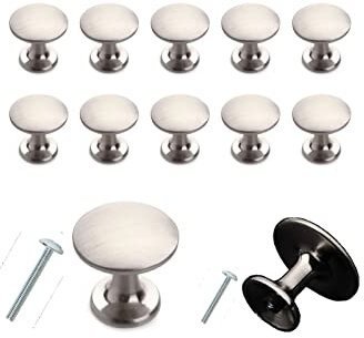 MYA 10Pieces Nickel Door Knobs for Cupboards with 20Pcs of 25mm and 10mm Screws, Cabinet Knobs, Kitchen Door Handles, Drawer knobs, Dresser, Chest Canister Drawer Handles, (30mm, Nickel)