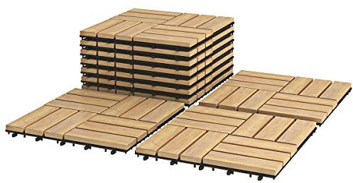 GIANTEX Lot de 10 Dalles de Terrasse en Bois d'acacia - 30 x 30 cm, Dalles de sol,Dalles de balcon, Découpables, Résistant aux intempéries, Naturel (veinure mosaïque)