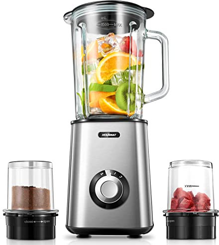 Blenders for Kitchen, 3 in 1 Jug Blender with 1.5L Glass Jug | Stainless Steel Blades, 3 Speed Control with Pulse | Mixer Grinder with Coffee/Spice Grinder Mill Included | 450W