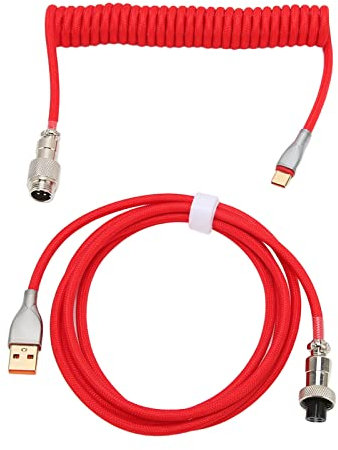 Yunseity Câble USB C spiralé pour Clavier mécanique, câble de Clavier spiralé à Double Manchon USB C vers USB A, avec aviateur en métal détachable Rouge