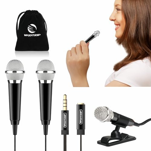Wootrip 2PCS Mini Karaoke Microphone, Mini Voice Recording Microphone Portable Karaoke Mic for Singing, Voice Recording(Black)