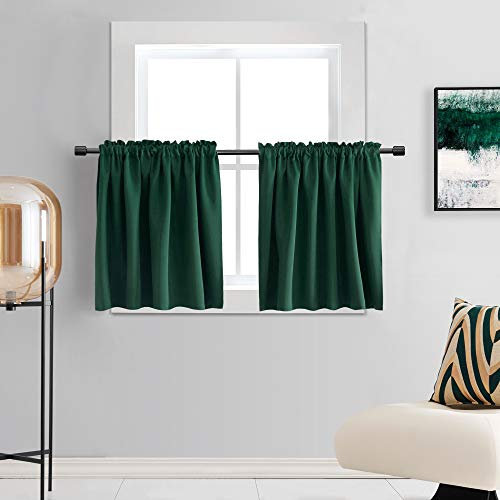 DONREN Dunkelwaldgrüne Vorhang-Etagen für kleine Fenster – Mini-Verdunkelungsvorhänge für Schlafzimmer mit Stangentasche (132 x 61 cm, 2 Paneele)