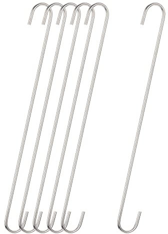 sourcing map S Hanging Hooks, 16inch(400mm) Extra Long Steel Hanger, Indoor Outdoor Uses for Garden, Bathroom, Closet, Workshop, Kitchen, Matt Silver, 6Pcs