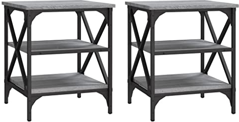 vidaXL Beistelltisch 2 STK., Tisch mit viel Stauraum, Couchtisch mit verstellbaren Beinen, Sofatisch Flurtisch Telefontisch, Grau Sonoma Holzwerkstoff