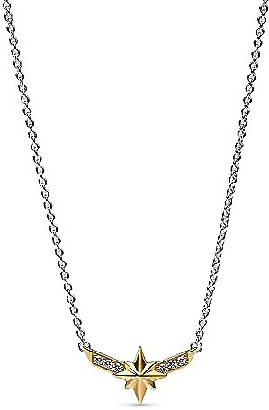 PANDORA Collana Captain Marvel di Marvel in argento Sterling e placcato in oro 14k con zirconi cubici trasparenti