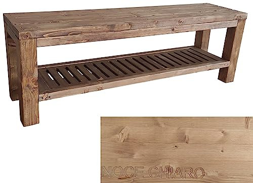 TOTAL WOOD 2012, Banco de Madera de Abeto Impregnada, Modelo Classico + Ripiano, con Zapatero, Ideal para Interior y Exterior también a Medida (120x38,5x50, Nogal Claro)