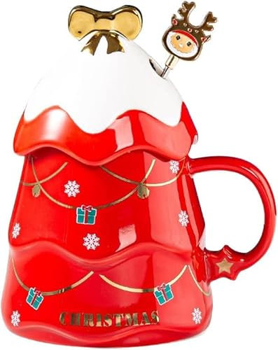 STETHI Weihnachtstasse Kaffeebecher Weihnachtsbecher Porzellan Schneemann Santa Claus Wasserbecher Kaffeetasse Keramik Weihnachtsmotive Weihnachtsdekor Geschenk & Geschenkidee (C)