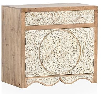 Woodkings Waschtisch Delhi I 80 cm breit | Massivholz aus Mango | Rustikal & Modern | Waschtischunterschrank für Aufsatzwaschbecken | Badezimmer Unterschrank aus Holz