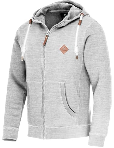 FALKENSTEJN stylischer Kapuzenpullover Sweatjacke Sweatshirt mit Logolederpatch Hoodie Pullover mit 2 seitlichen Taschen (Lt Grey, S)