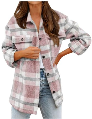 Shirt Damen Abtanzball Boxy Gemütlich Jacken Klassische Frühjahr mit Reverskrage Hemd Damens Solid Langärmliges Knopf Rosa
