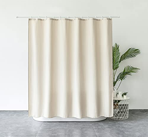 M&W DAS DESIGN Duschvorhang aus schwerem Textil Gewebe Leinenoptik schwere Qualität Schimmelresistent Stoff Luxus 100% Wasserdicht Blickdicht inkl. 12 Haken Gewicht unten