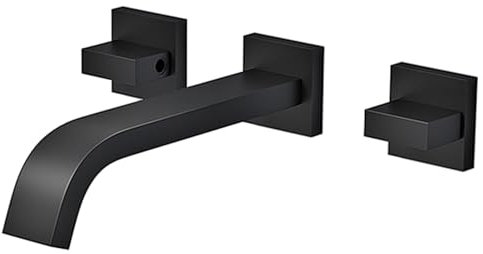 XJTNLB Rubinetto Lavello Bagno da Muro Rubinetto Doppio Maniglia Miscelatore Lavabo Rubinetteria Bagno Nero
