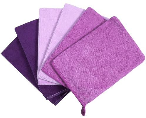 PHOGARY Mikrofaser-Waschhandschuhe, Waschlappen Weiches Gesichtshandschuh, Badespa-Tuch, Wiederverwendbare Make-up-Entferner-Handschuhe, 15x21 cm, 6 Stück, Lila